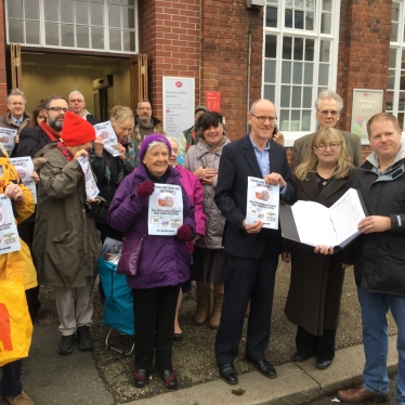 Nick Gibb with petition outside Bognor Regis Post Office